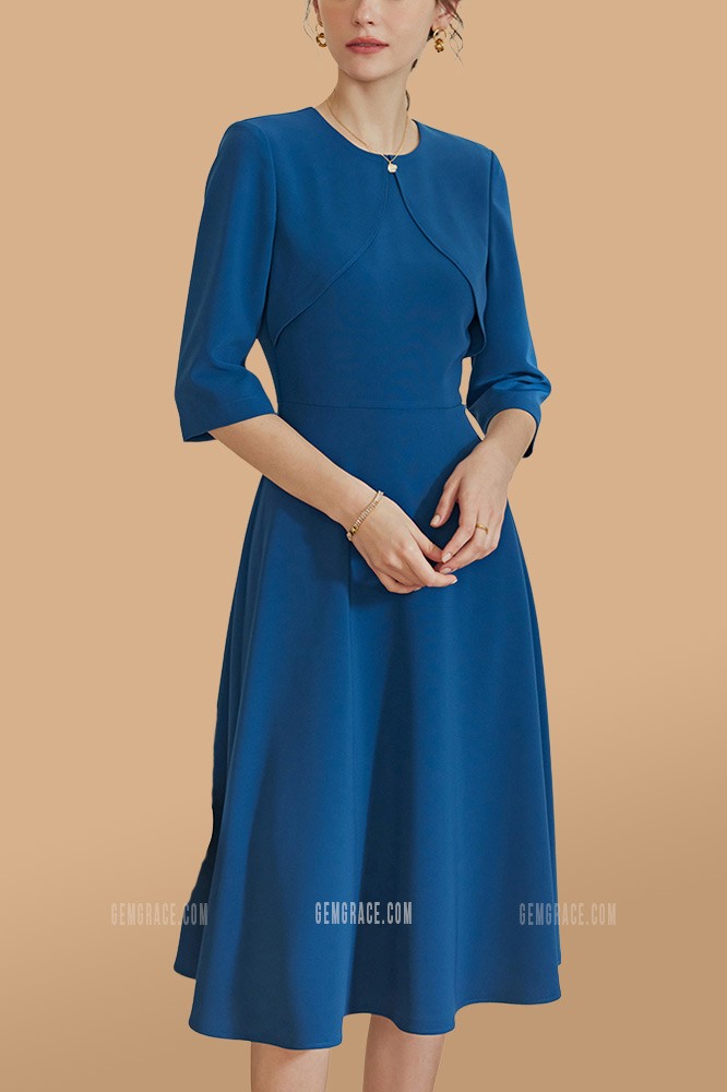 Elegant Simple Aline Semi Formal Dress with Sleeves E86107