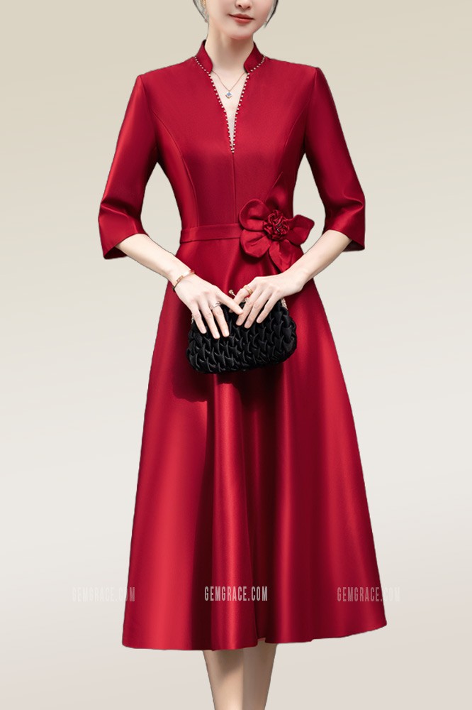 Stand Collar Vneck Aline Wedding Guest Dress with Half Sleeves E86016 ...