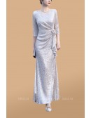 Elegant Silver Sequined Wedding Guest Dress with Half Sleeves