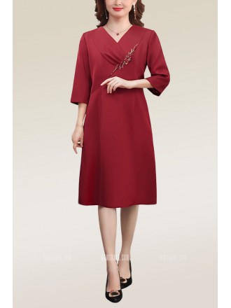 Modest Vneck Aline Wedding Guest Dress with Sleeves