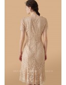 Elegant Vneck Lace Wedding Guest Dress with Short Sleeves