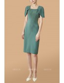Square Neckline Sheath Wedding Party Dress with Cape Sleeves