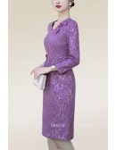 Sheath Vneck Lace Cocktail Party Dress with Long Sleeves