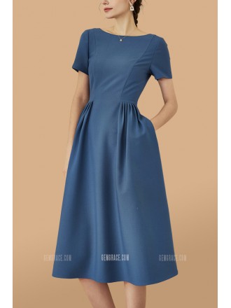 Modest Short Sleeved Semi Formal Dress with Pockets