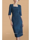 Square Neckline Sheath Party Dress with Half Sleeves
