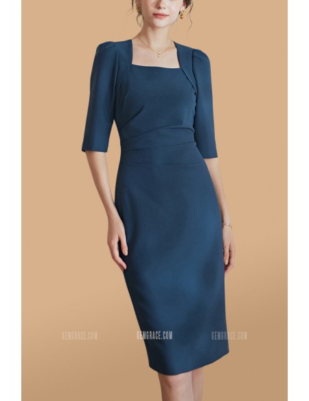 Square Neckline Sheath Party Dress with Half Sleeves