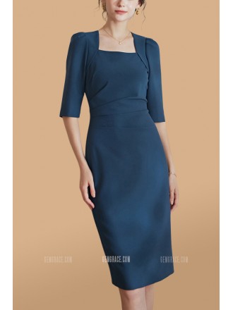 Square Neckline Sheath Party Dress with Half Sleeves