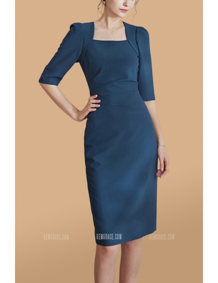 Square Neckline Sheath Party Dress with Half Sleeves