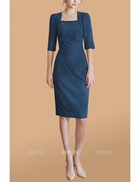 Square Neckline Sheath Party Dress with Half Sleeves