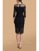 See-through Black Lace Sheath Wedding Guest Dress with 3/4 Sleeves
