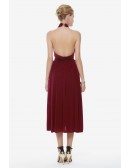 Royal Burgundy Red Halter Short Dress Open Back
