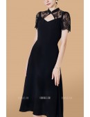 Lace Short Sleeved Qipao Collar Aline Wedding Guest Dress