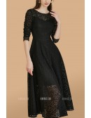 Vintage Tea Length Lace Wedding Guest Dress with Long Sleeves