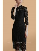 Sheath Black Lace Wedding Guest Dress with Sleeves