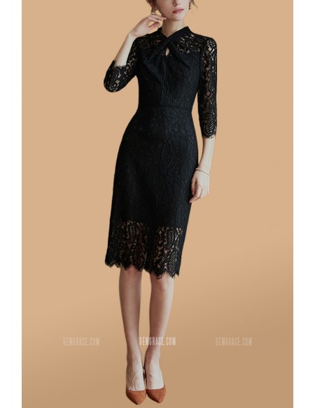 Sheath Black Lace Wedding Guest Dress with Sleeves