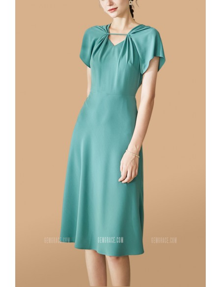 Pretty Short Sleeved Aline Knee Length Wedding Party Dress