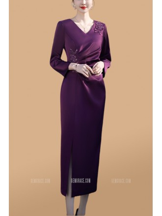 Modest Vneck Wedding Guest Dress with Long Sleeves