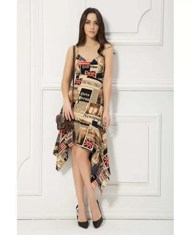 Chic Asymmetrical Halter Printed Wedding Guest Dress #DK278 $58.6