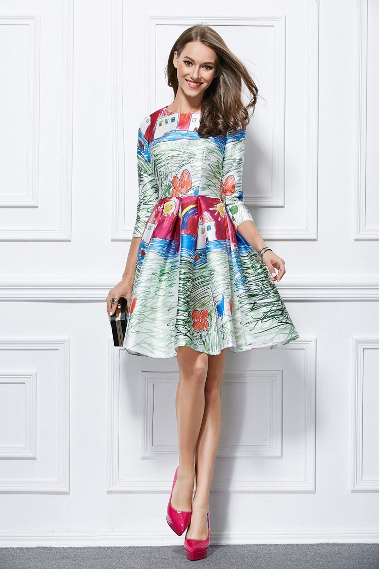 Lovely A-Line Printed Short Party Dress With Sleeves #DK292 $68.4 ...