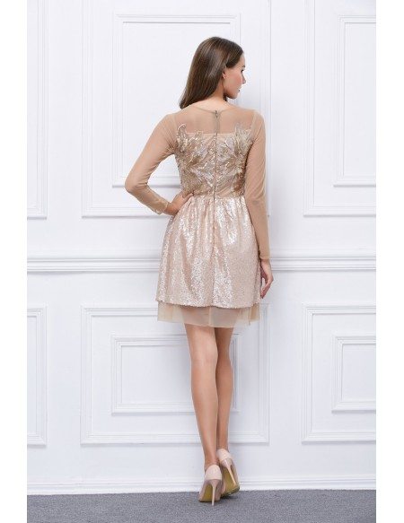 Chic Embroided Tulle Short Prom Dress With Long Sleeves