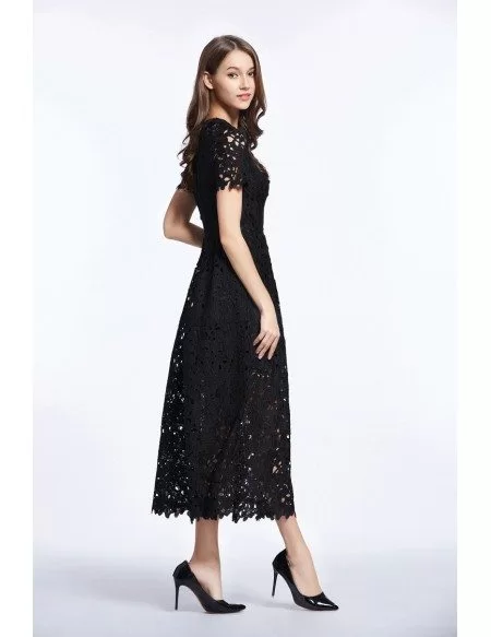 Vintage A-Line Lace Ankle Length Dress With Short Sleeves #DK315 $103.7 ...