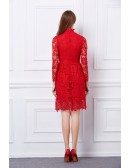 Elegant High Neck Lace Short Formal Dress With Sleeves