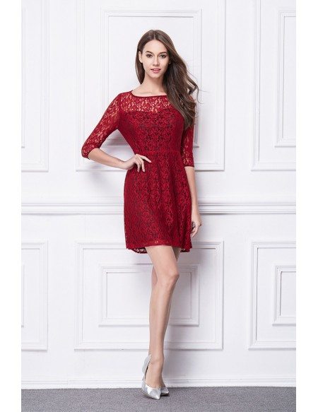 Chic A-Line Lace Short Wedding Party Dress With Sleeves