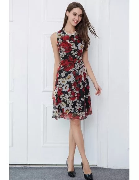 Summer Floral Print Chiffon Knee-Length Wedding Guest Dress #DK347 $74. ...