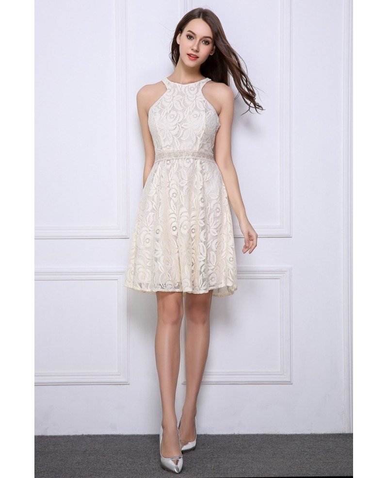 Stylish High Waist Lace Short Wedding Party Dress With Cape #DK352 $ -  