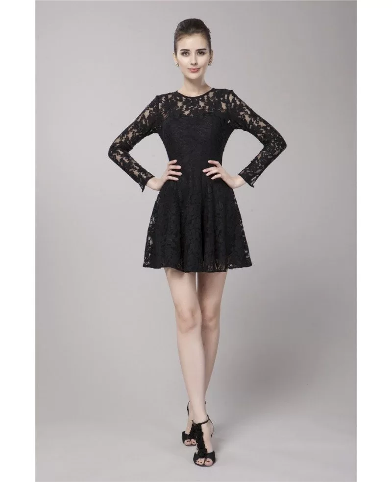 black lace a line dress with sleeves