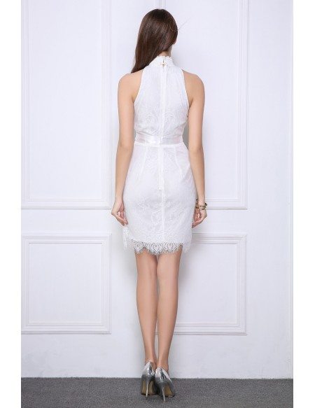 White Lace Short Halter Mini Dress Petite #DK92 $78.2 - GemGrace.com