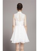 Short A-Line High-neck Chiffon Lace Bridesmaid Dress