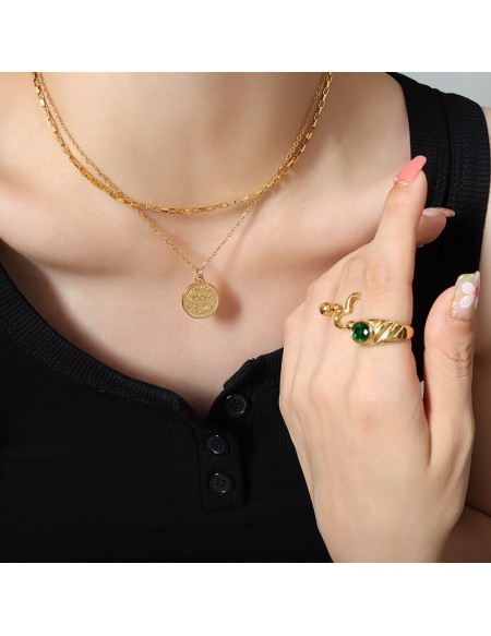 Layered Queen Round Pendant Gold Plated Necklace