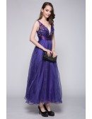 Sexy A-Line V-neck Tulle Ankel-Length Dress With Beading