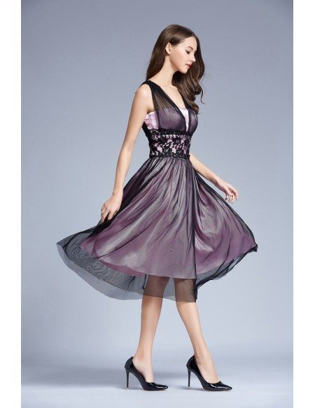 Elegant Tulle Knee-Length Wedding Party Dress With Lace