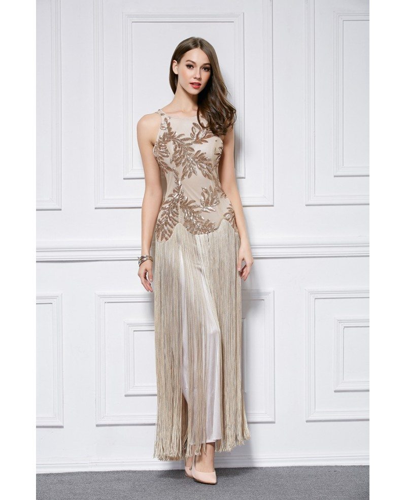 evening gown with fringe