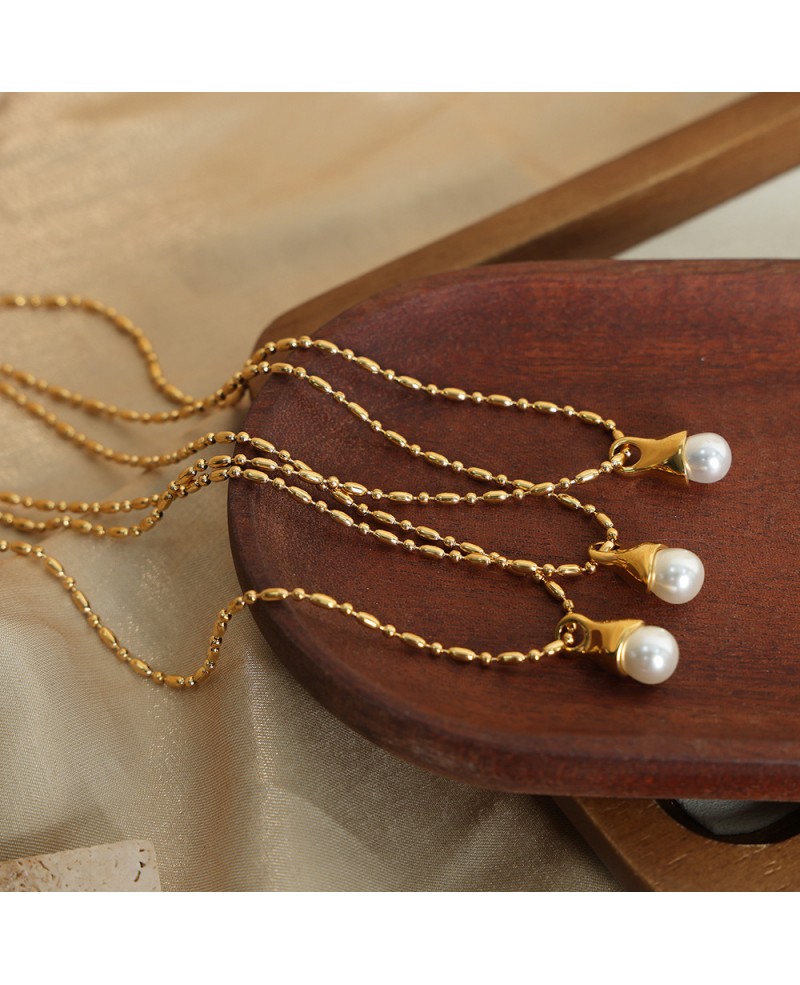 Highlight Imitation Pearl Pendant Bead Necklace #SL1240 - GemGrace.com