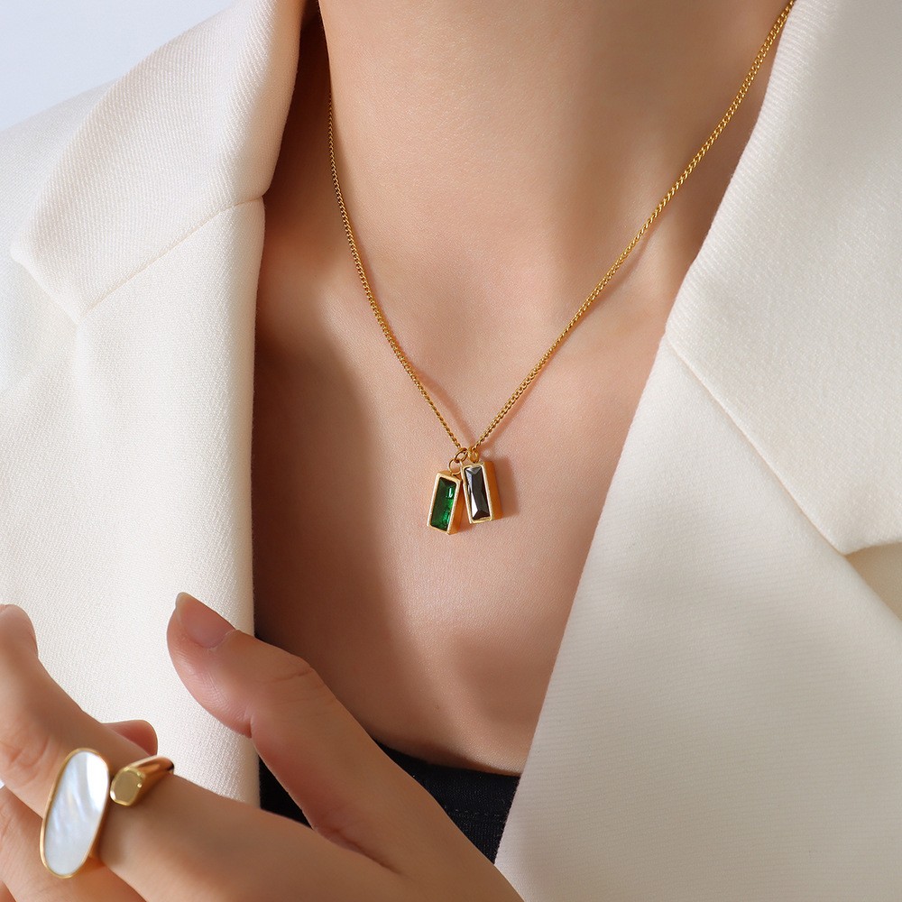 Gold Plated Emerald Onyx Zircon Crystal outlet Pendant Necklace