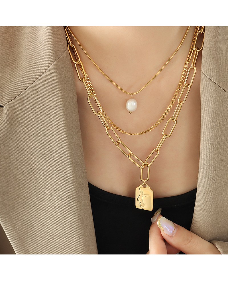 Three Layers Irregular Pendant Freshwater Pearl Layered Necklace # ...
