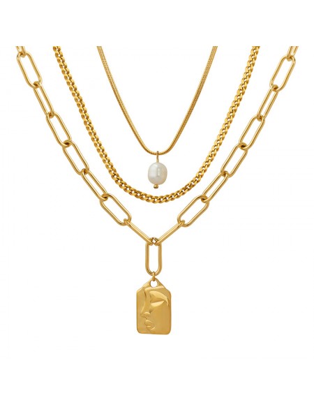 Three Layers Irregular Pendant Freshwater Pearl Layered Necklace # ...