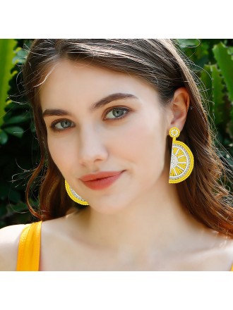 Pastoral Style Crazy Lemon Diamond Yellow Earrings For Summer