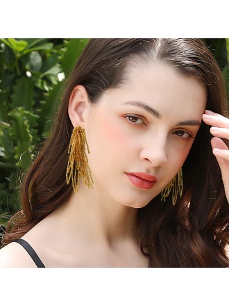 Vintage Handmade Beaded Tassel Personalized Gold Earrings