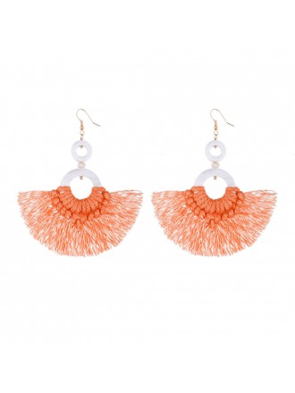 Exaggerated INS Hand-braided Tassel Shell Fan Earrings