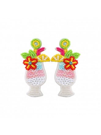 Crazy Colorful Sweet Fruit Drink Sequins Earrings With Beads Chain