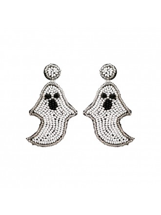 Niche Ghost Crazy Handmade Beaded White Statement Earrings For Halloween