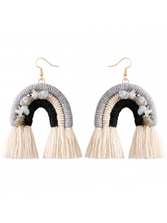 Retro Ethnic Exaggerated Crystal Tassel Rainbow Earrings For Women