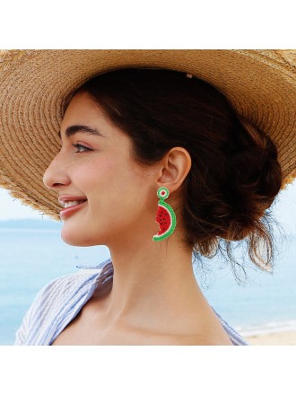 Summer Seaside Bohemian Fruit Watermelon Beads Earrings Vacation Style