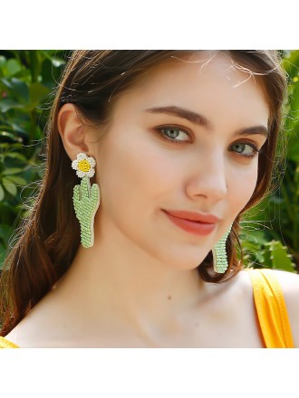 INS Pastoral Style Handmade Beaded Plant Cactus Earrings For Women