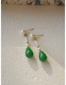 Chinese Retro Green Water Drop Pearl Earrings