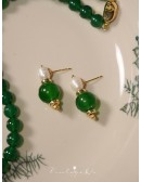 Chinese Retro Style Natural Pearl Green Agate Earrings